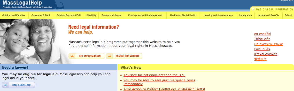 Mass Legal Help website 